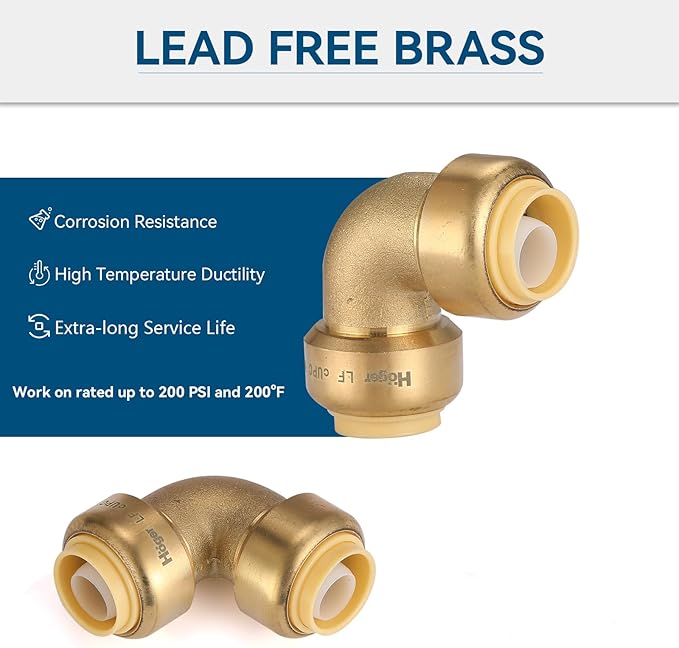 3/4" 90-Degree Pushfit Elbow,50 Pack Push-fit Elbows with 1 Pack Disconnect Clip, Push-to-Connect Plumbing Fittings for PEX, Copper, CPVC