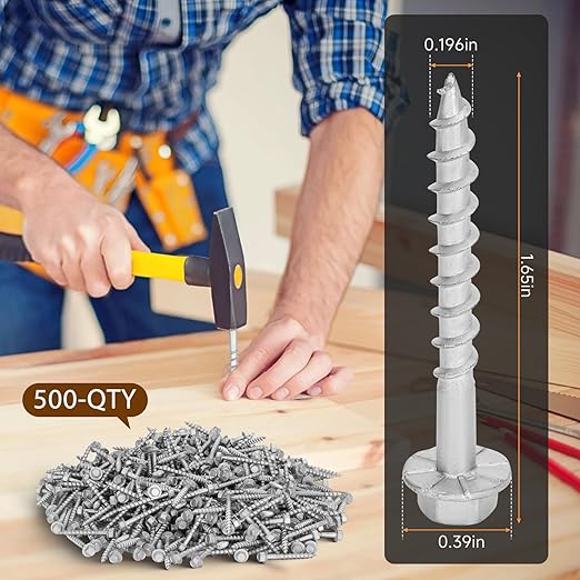 500-Pack Joist Hanger Screws, #9 x 1-1/2 Connector Screws, 1/4" Hex Head with 0.370"-Dia Compatibility with SD9112R500 and 10D Nails, Joist Connector Screw Pass 500 Hours Salt Spray Test