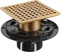 4-1/4" Square Shower Drain Kit - Champagne Bronze 304 Stainless Steel Low Profile Floor Drain with ABS Flange & Hair Catcher (Fits 2"/3" Pipes, Gold Finish)