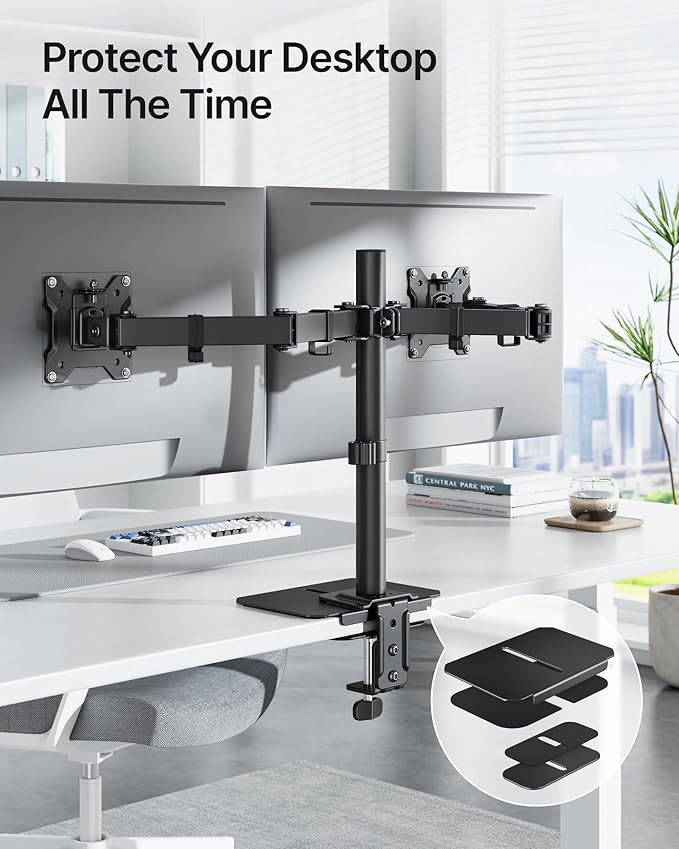 monTEK Adjustable Steel Monitor Mount Reinforcement Plate, Desk Stabilizer Plate for Thin, Glass or Fragile Desks,Universal Protective Support for C-Clamp & Grommet Monitor Arms, No Scratch Bracket