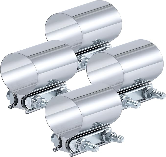2.0 Inch Exhaust Clamp, 2 In Butt Joint Exhaust Pipe Muffler Band Clamp Sleeve Coupler Stainless Steel（4pcs）