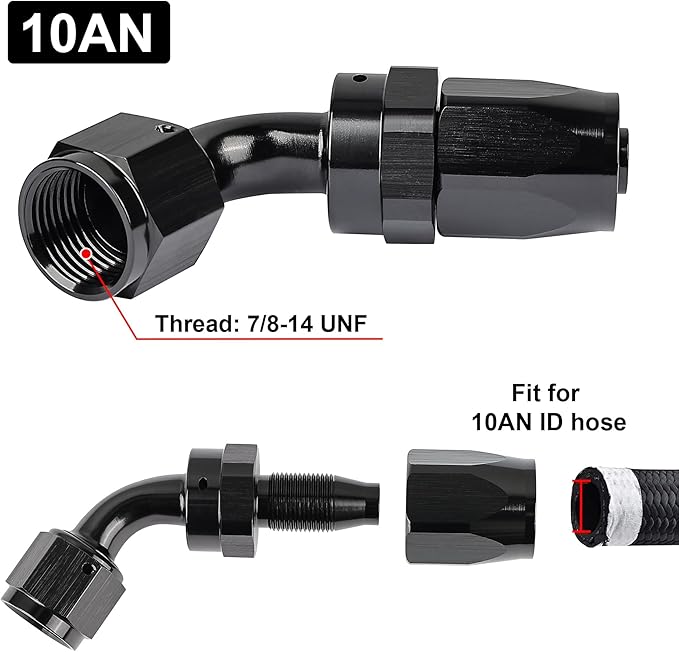 EVIL ENERGY 10AN Hose End Fitting 60 Degree Swivel for CPE Braided Fuel Hose Black