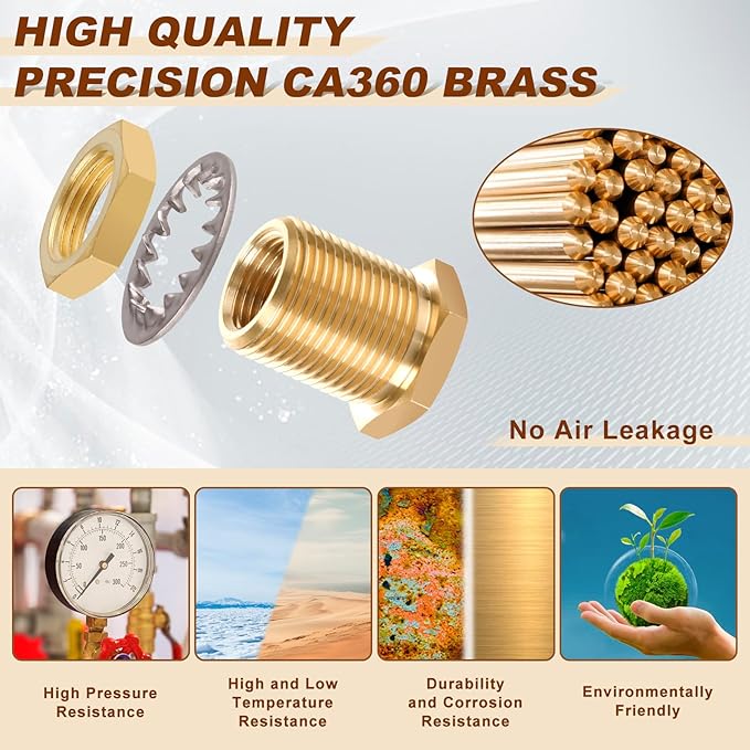 2pcs Brass Bulkhead Fittings 1/8” NPT Female to 1/8” NPT Female Thread Bulkhead Straight Connector Brass Coupling 1” Length Outer Diameter 5/8”-18 Bulkhead Tank Air Hose Line Pipe Fittings