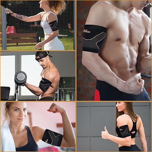 Copper Bicep Tendonitis Brace, Bicep Compression Sleeve for Pain Relief, Upper Arm Brace for Men and Women Muscle Strains Tear Injury (Copper, Small)