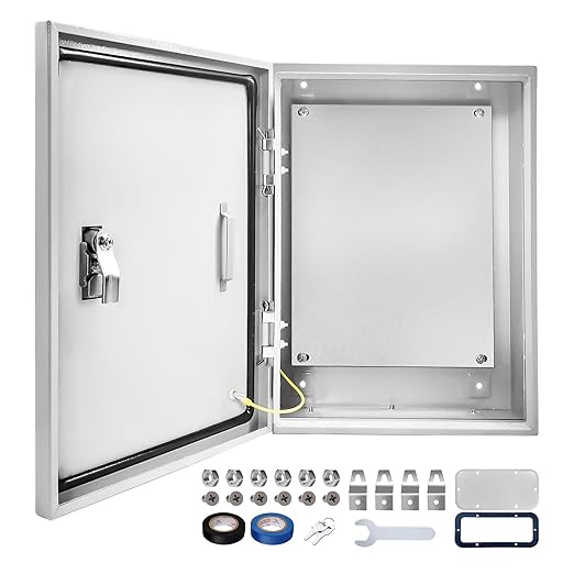 Outdoor Electrical Box 20 x 12 x 10''D NEMA 4X Enclosure Steel Box, Waterproof & Dustproof Outdoor/Indoor Lockable Electrical Junction Box, with Mounting Plate