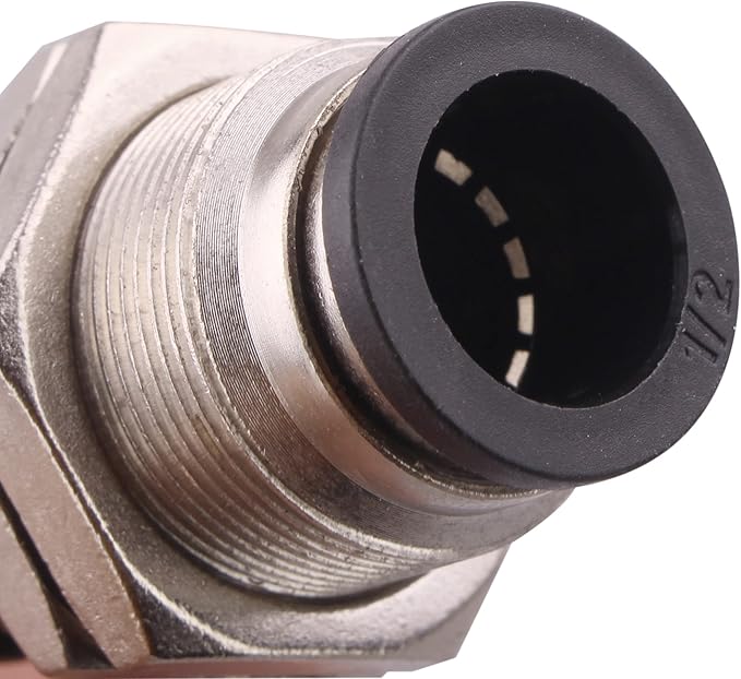 Bulkhead Union Push to Connect Tube Fitting 1/2 Inch Tube OD Stainless Steel Double Threaded (2 Packs)