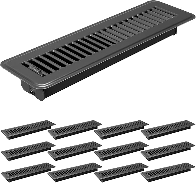 Tandefio 12 Pcs 2" x 12" Floor Register Vent Covers Metal Heavy Duty Walkable Floor Air Vent Covers with Rust Proof Finish Grille Easy Adjust Air Supply Lever for Home Wall Ceiling (Gray)
