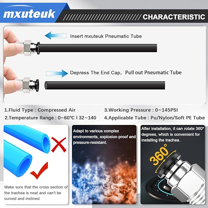 mxuteuk 1/4" OD to 1/4" NPT Push to Connect Fittings Air Hose Fittings,1/4" Quick Connect Fittings,Pneumatic Elbow and Straight Combination(10PCS)