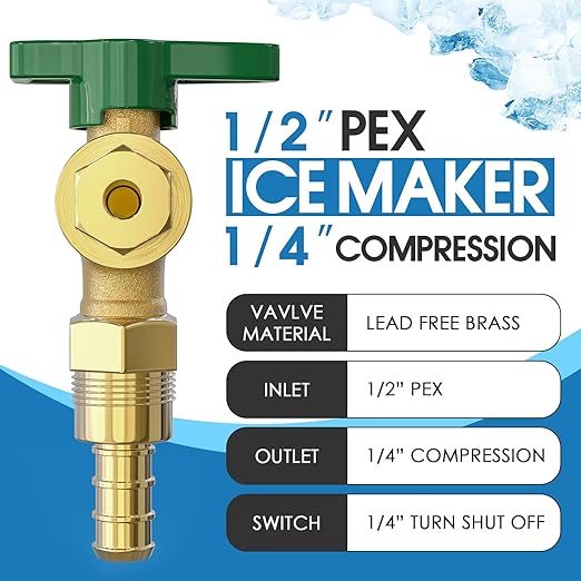 Pre-assembled Ice Maker Outlet Box, 1/2-Inch Pex Crimp x 1/4-Inch OD Compression Connection with 1/4-Inch Turn Ball Valve, Ice Maker Box