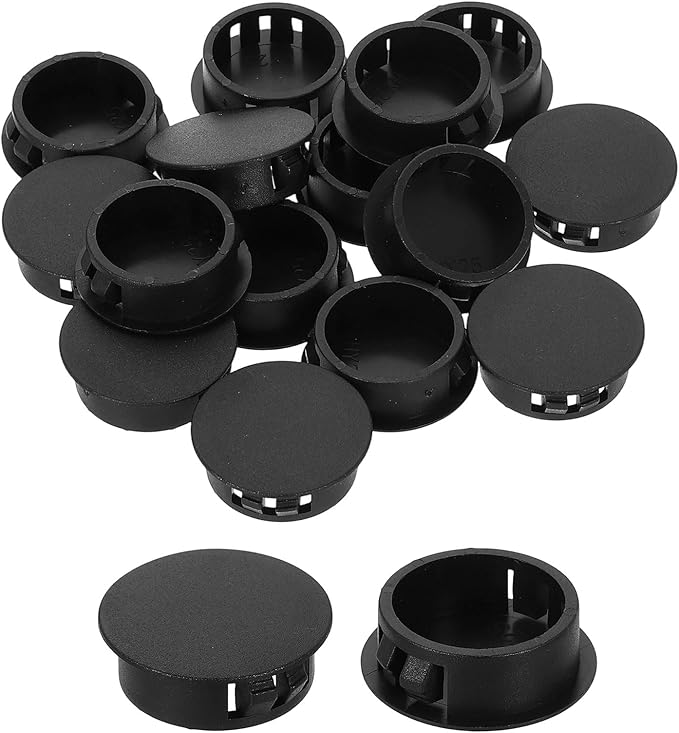 uxcell 20Pcs Plastic Hole Plugs, 25mm(1") Flush Type Panel Plugs, Round Snap Knockout Locking Plugs for Furniture Insert End Caps Panels, Black