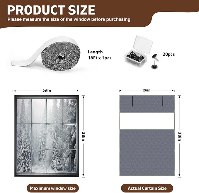 Thermal Window Cover for Winter 26" x 38" Visible Thermal Window Insulation Reusable Oxford Cloth Cotton Layer Thermal Window Cover Insulated Window Cover Warm Waterproof Attic Insulation Cover