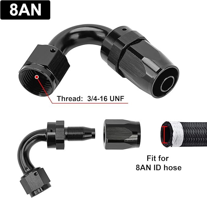 EVIL ENERGY 8AN Hose End Fitting 120 Degree Swivel for CPE Braided Fuel Hose Black