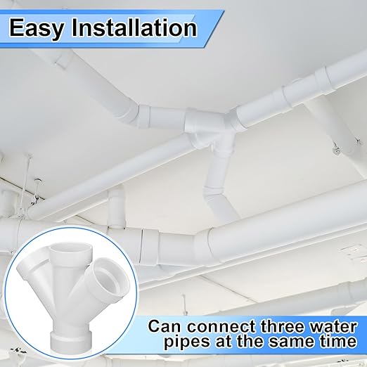 2 Pcs 2 Inch Hub PVC DWV Double Wye Schedule 40 for Use in Sanitary Drainage, Waste and Ventilation (DWV), Sewer and Stormwater Applications, White