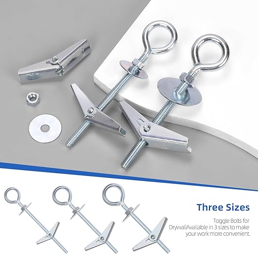 Glarks 18pcs M4 M5 M6 O-Shaped Eye Bolt Toggle Anchors Set for Drywall, Toggle Bolts, Butterfly Anchors, Spring Toggle Wing Bolts for Ceiling, Sheetrock, Hollow Wall