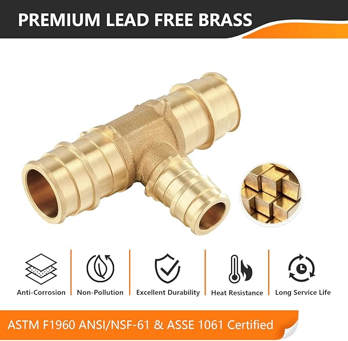 30-Pack HeSun PEX-A Fitting, 3/4"x3/4"x1/2" Expansion Tee, PEX Expansion Fitting Tee, ASTM F1960(PEX1960120-30)