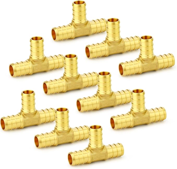 GASHER 10Pcs No Lead Brass 1/2" Pex Tee Fittings, 1/2 Inch Pex Fittings for Pex Tubing