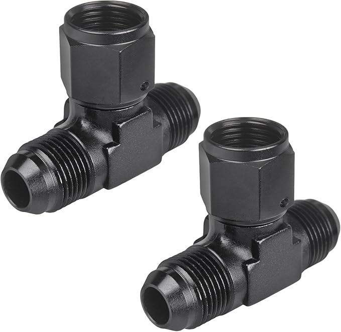 8AN Male Tee Fitting Adapter with AN8 Female Swivel on Side Aluminum 2Pcs