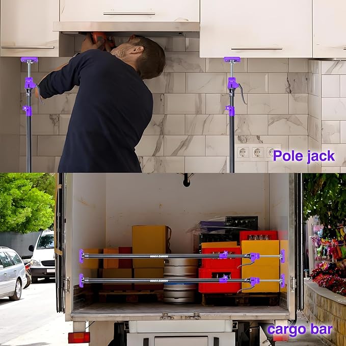 Quality Steel Adjustable Cabinet Jack Support Pole, Quick Support Rod & Cargo Bars, Drywall Jack, Zipwall Dust Barrier System, 3rd Hand Support System 154LB, Extend from 49.2-114.2 in, 2-Pack