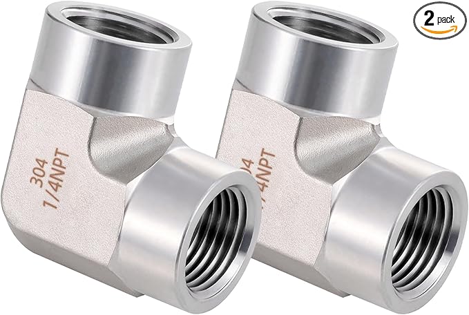 Stainless Steel Pipe Fitting 90 Degree Barstock Street Elbow 1/4" NPT Female x 1/4" NPT Female 2 Pack