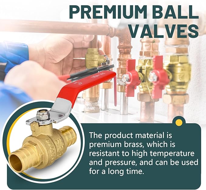100 Pack Ball Valves, 3/4" Pex Crimp Shut Off Valve Red, Brass Full Port Pex B Shut Off Ball Valve for Hot and Cold Water, NSF/ANSI 61 Certified