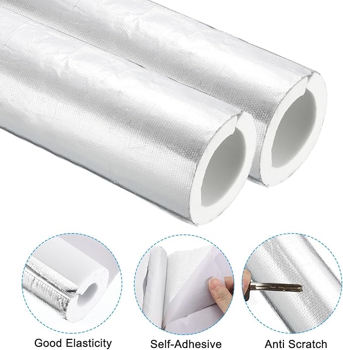 PATIKIL 3"(76mm) ID 4-9/16"(116mm) OD Pipe Insulation Foam Tube, 4Pcs 1.3Ft Self Adhesive Pre Slit Pipe Insulation Tube Cover Wrapping with Aluminum Foil for Winter Irrigation, White