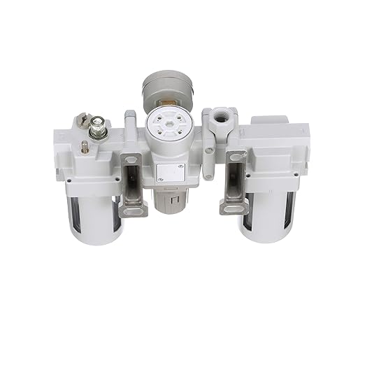 PneumaticPlus SAU400A-N04G - Dual Air System 1/2" NPT - Compressed Air Filter, Pressure Regulator & Lubricator w/Additional Free Air Port 3/8" NPT - Manual Drain, Poly Bowl