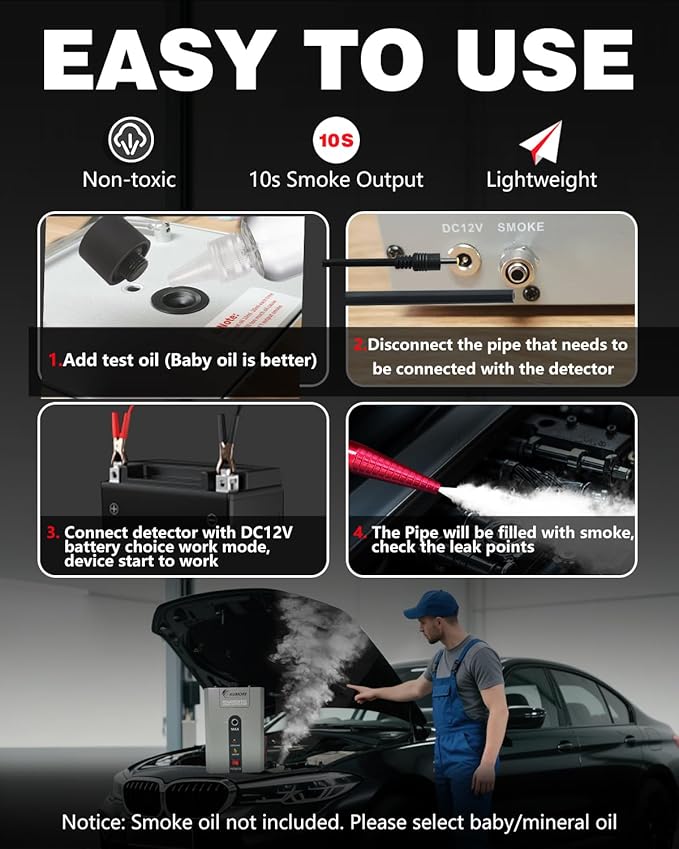 DC12V Smoke Machine Automotive Leak Detector Smoke Test for Vacuum Pipe Leaks with Built-in Air Pump