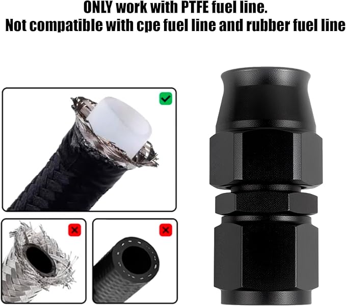 8AN PTFE Hose End Fitting Straight Swivel Only for PTFE Hose Aluminum Black 4PCS