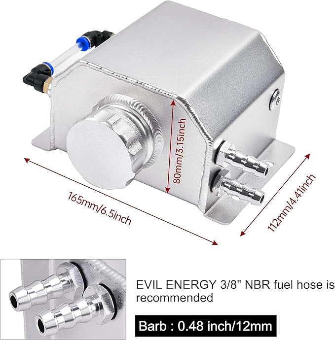 EVIL ENERGY Coolant Overflow Tank, Aluminum Coolant Reservoir Tank with Hose Kits, Universal Radiator Expansion Tanks 1L