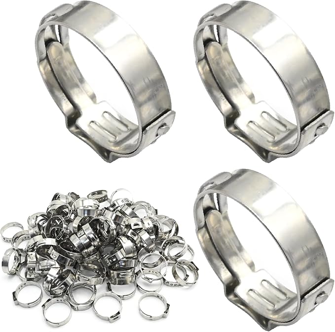 EATAKWARD 3/4 Inch PEX Cinch Clamps Rings, 100 Pack Single Ear Hose Clamps, 304 Stainless Steel Clamps Pinch Ring for PEX Tubing Fittings Connection