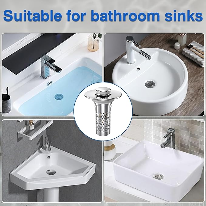 Sink Stopper Hair Catcher, Pop-up Sink Drain Strainer with Removable Stainless Steel Strainer Basket Hair Catcher, Bathroom Sink Strainer for Bathroom Sink Stopper Replacement(New/2PCS)