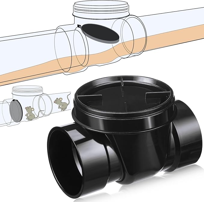 Tondiamo 3 Inch Backwater Valve Drain Backflow Preventer Valve Prevent Sewage and Rainwater from Flowing Back(Black ABS)