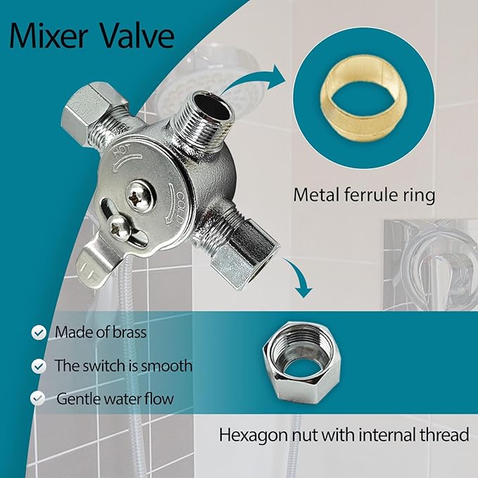 Water Mixing Valve, Hot Cold Water Mixer, Inlets and Outlet is 3/8"Inch, Manual Mixing Valve Hot and Cold Water Mixer, Compression Sleeve and Nuts Included