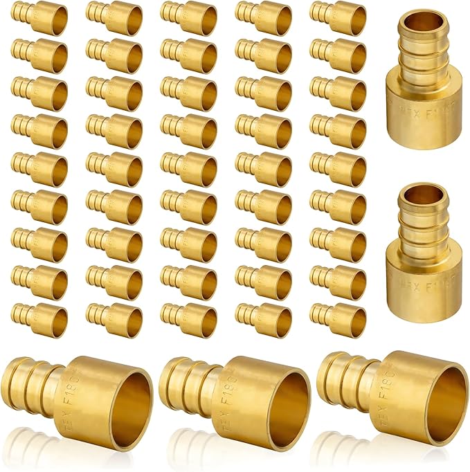 (50-Pack) PEX Fittings, Pex 1/2"x1/2" Female Sweat Copper Adapter, Brass Crimp Fittings, PEX Tubing Pipe Plumbing, ASTM F1807(PEX1807127-50Pack)