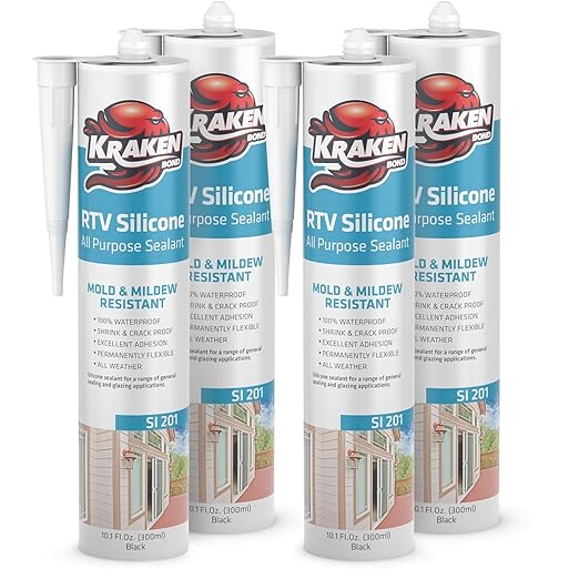 Kraken Bond RTV Silicone Caulk Clear - (4x10.1 fl.oz.) 100% Silicone Sealant Waterproof, Flexible Kitchen Sink Sealant, Caulking Sealant for Window and Door, 4 Pack