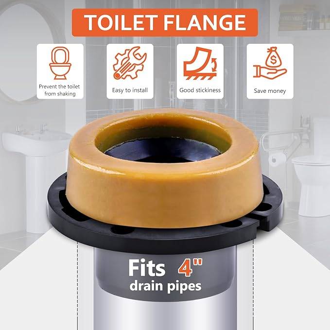 Toilet Flanges and Wax Rings for Toilets with Extended Flanges and Extra Thick Wax Rings for Floor Exit Toilets New Installation or Reinstallation 4" Waste Line for Plumbing Below Floor