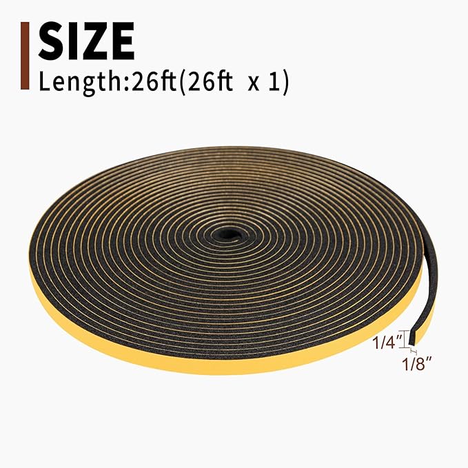 Yotache Foam Seal Tape 1/4" W X 1/8" T, High Density Adhesive Foam Weather Strip Seal for Window and Door, 26 Ft Length