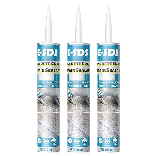 E-SDS Concrete Crack Filler and Sealant Self-Leveling, Polyurethane Adhesive Sealant Construction Crack Flexible Sealer Sealing Horizontal Cracks, Gray 10.5 fl. oz (3 Pack)