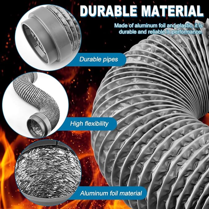 4 Inch Dryer Vent Hose, 90 Degree Dryer Vent Elbow Connector Kit with 6-Layer Flexible Aluminum Duct, for Tight Spaces, Easy-Install Dryers Vents Kit