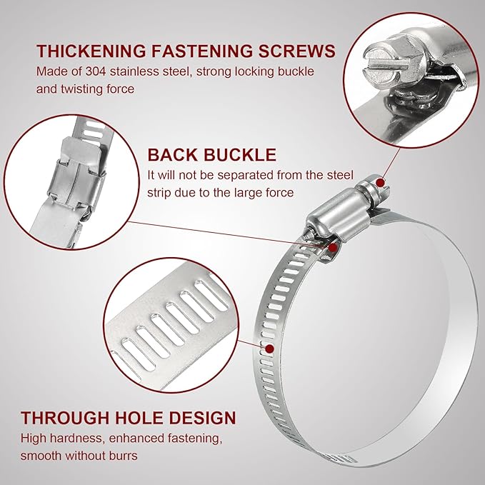 MECCANIXITY 8 Inch Stainless Steel Hose Clamp, Worm Gear Clamp Adjustable 7 5/8"-8 1/2"(194-216mm) Fuel Line Hose Clamps Duct Clamp for Pipe Plumbing Automotive Mechanical (Pack of 10)