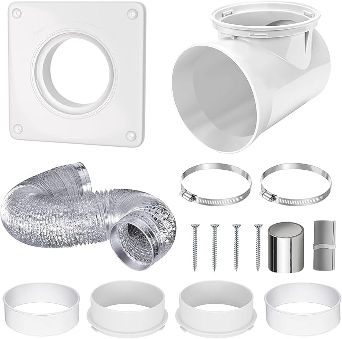 4-Inch Dryer Vent Wall Plate & Elbow Kit,90 Degree Dryer Vent Elbow with 5ft Hose,2 Clamps,All-in-One Dryer Connector and Hose for Tight Space, Secure Seal to Prevent Leaks