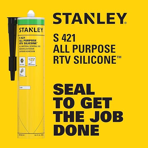 Stanley S421 All-Purpose RTV Silicone Sealant (24 x 10.1 fl.oz.) – 100% Waterproof Clear Caulk | Industrial-Grade Silicone for Kitchen, Bathroom, Shower, Window, Door, Indoor & Outdoor Use | 24 Pack