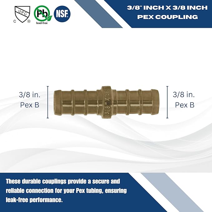 XFITTING Pex 3/8 Inch x 3/8 Inch Pex Coupling, 25-5-5=5XX, 5 Pieces