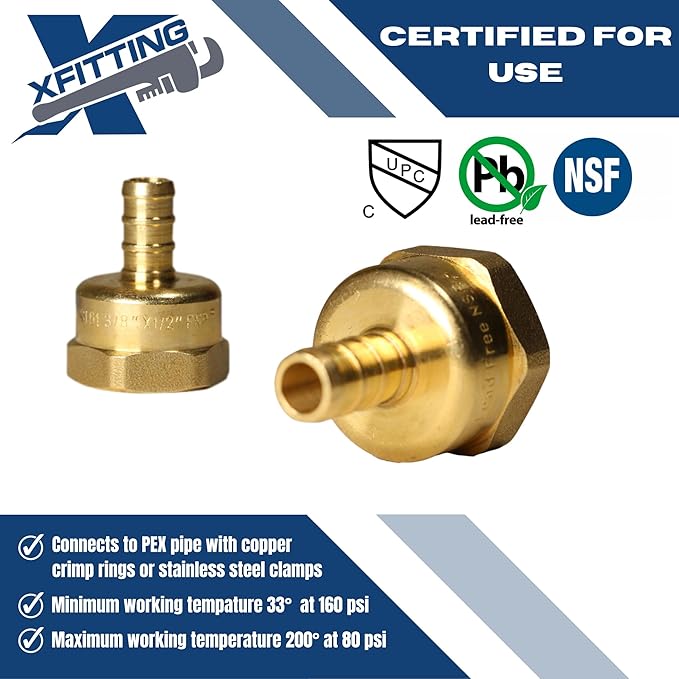 XFITTING 3/8 inch Pex x 1/2 inch Female NPT Adapter, 23-4-8=5X, 5 Pieces