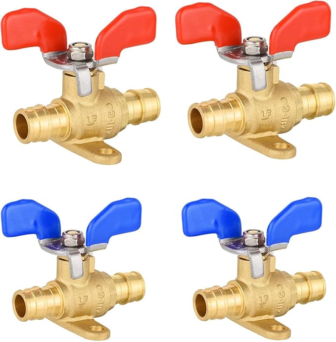 4 Pack Foskan PEX-A Expansion Drop Ear Ball Valve, 3/4" Full Port Shut-off Valve with Blue or Red Butterfly Handle for PEX-A Pipe Connection