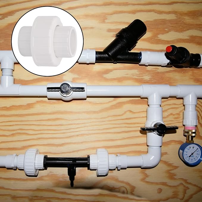 6Pcs 3/4" PVC Union Coupling Pipe Fitting (Socket x Socket) 3/4Inch PVC Slip Union PVC Adapter Coupling Schedule 40, EPDM O-Ring, White