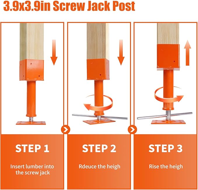 Adjustable Screw Jack Post 14.5"-18.7", Heavy Duty 3.9x3.9 House Jack with 24,700 lbs Support, Basement & Crawlspace Floor Jack Post for Leveling Beams, Comes with Work Gloves