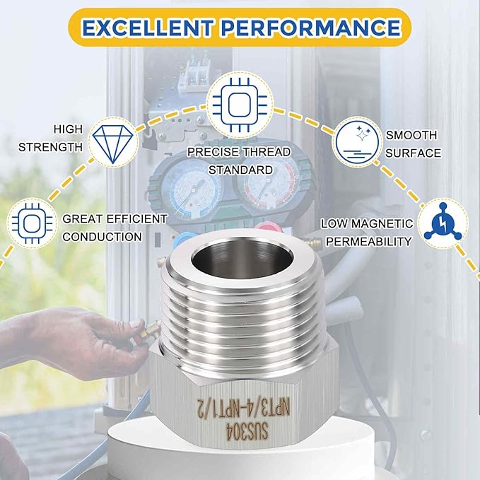2 Pack 304 Stainless Steel Pipe Fittings, 3/4" MNPT to 1/2" FNPT Hex Bushing Reducer, Hose Tube Threaded Adapters for Air, Oil, LP, Gas