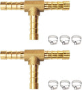 2PCs 1/4" Brass Hose Barb Fitting Tee 3 way Barbed Splicer Mender Union Fitting with 6PCs Hose Clamp for Oil Water Air