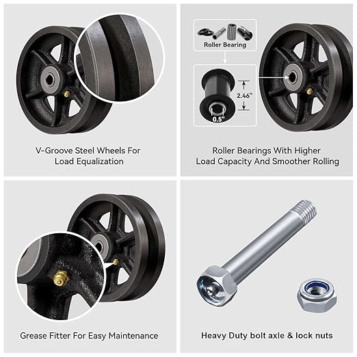 4" X 2" Sliding Gate Wheels（4 Pack）, Cast Iron V Groove Wheel with Roller Bearing-700 lbs Capacity, Rolling Gate Wheels, Sliding Gate Casters